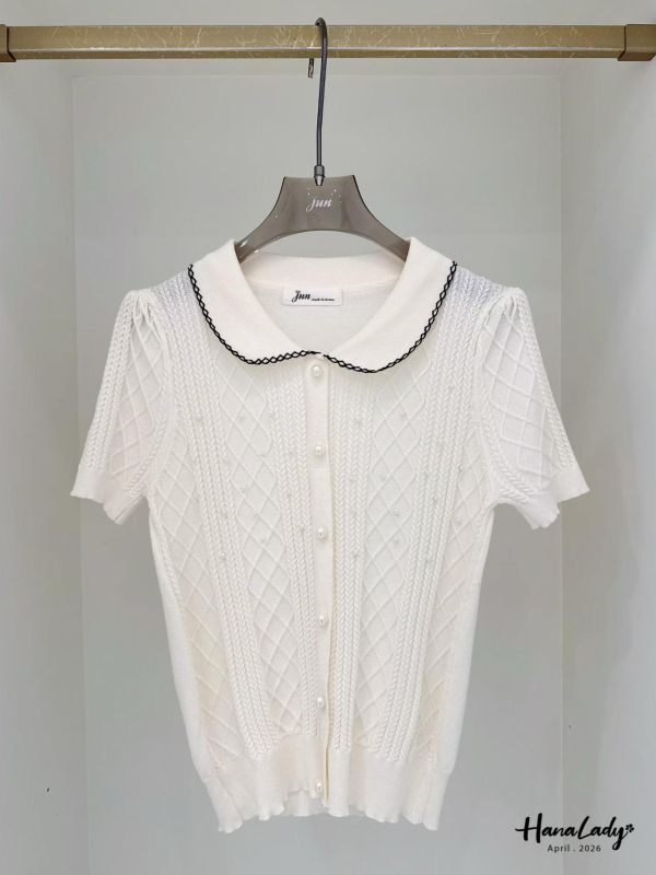 LFA07 菱格紋釘珠千金風針織上衣 