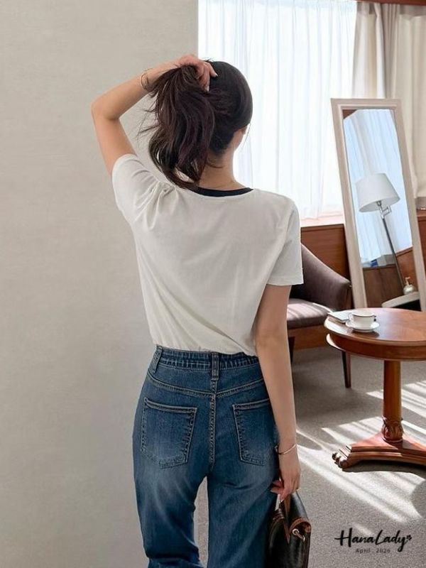 LFA89 配色領SWEETIE親膚涼感T 