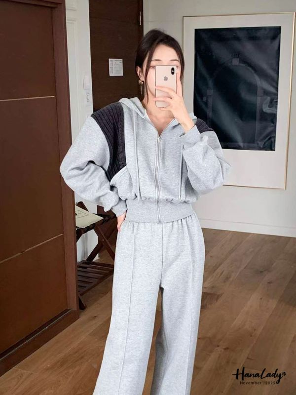 WJA94 編織設計內磨毛連帽套裝 