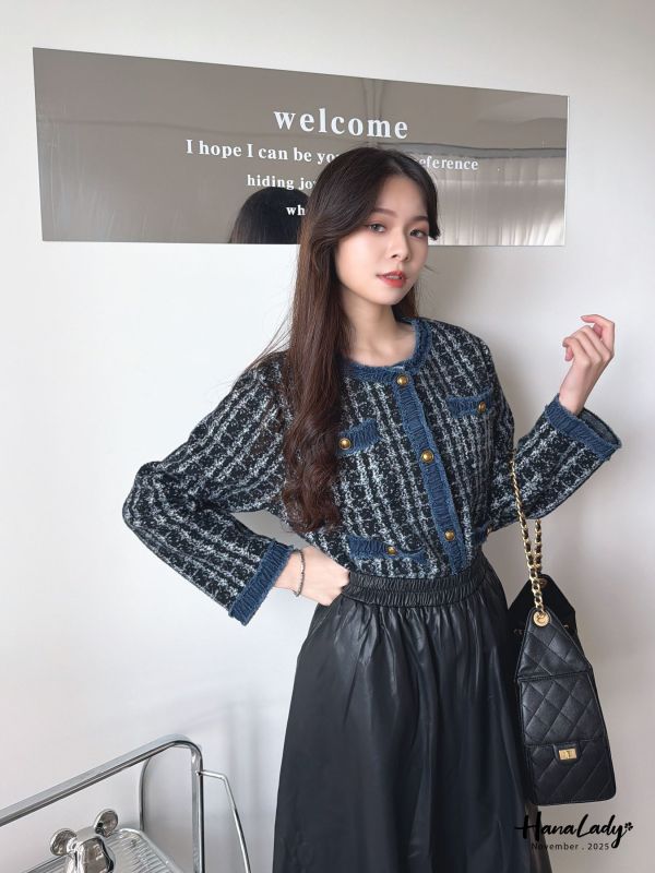 WJB08 牛仔滾邊小香風親膚外 