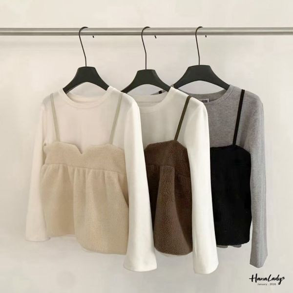 LEA82 兩件式熊寶寶棉絨上衣 