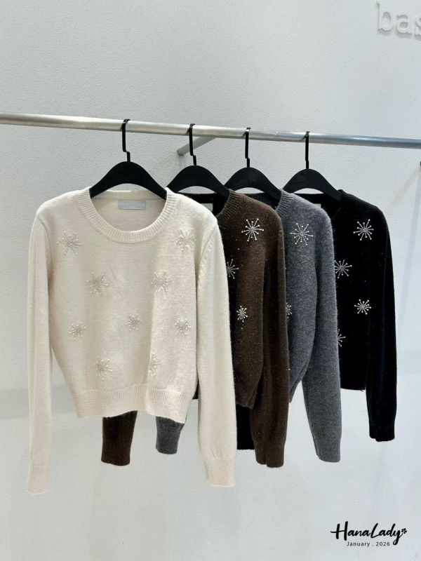 LEA51 雪花串珠銀蔥針織上衣 