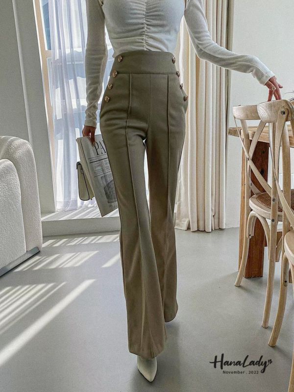 RJB18 高腰寬帶雙排金釦喇叭褲-現貨 