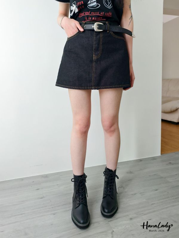 LSA51 顯瘦深藍色A字丹寧褲裙 