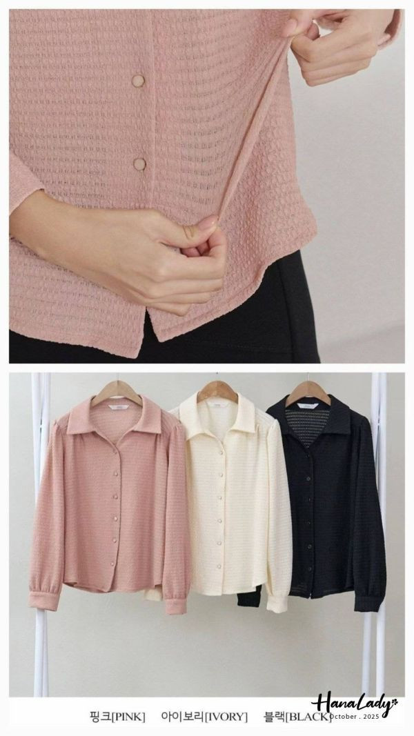 WTA50 立體細紋精緻釦襯衫 