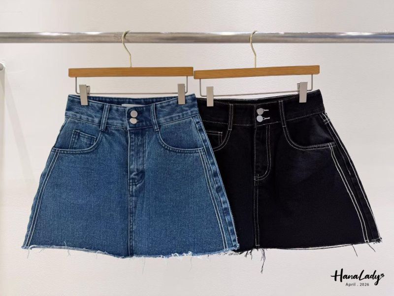 LFA63 雙釦車線顯瘦A字版丹寧褲裙 