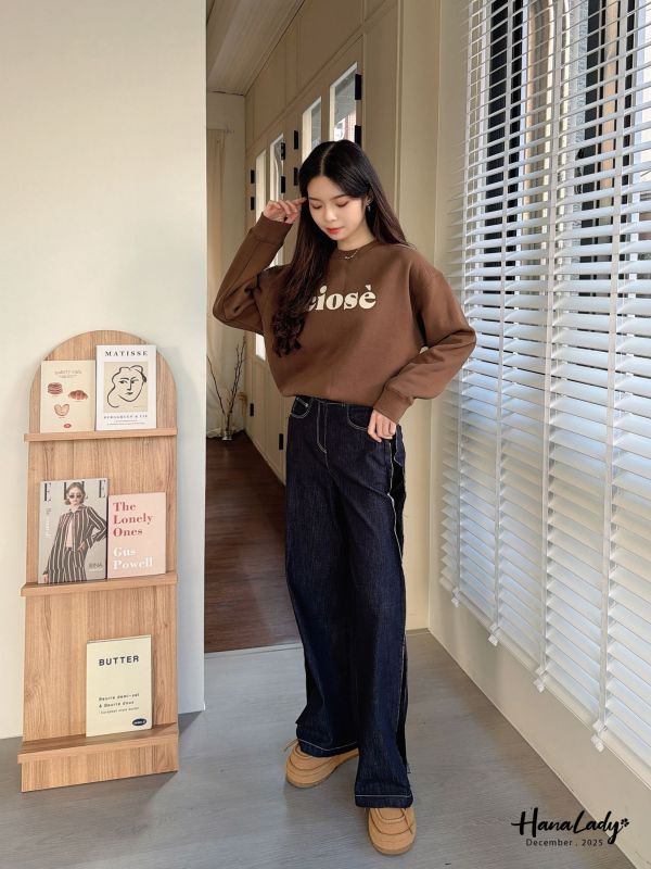 WQA12 燈心絨黑邊長腿丹寧褲 