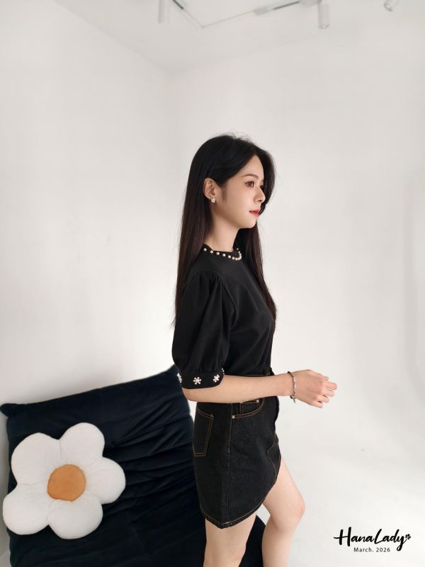 LSA30 珍珠小花袖棉T 