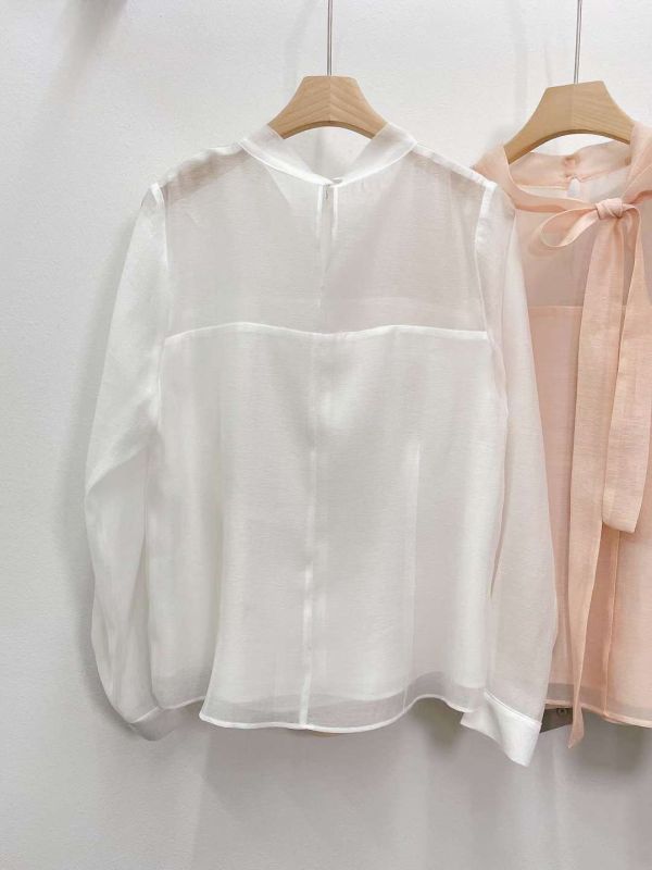 WQB20 氣質透袖領壓紋綁帶衫 