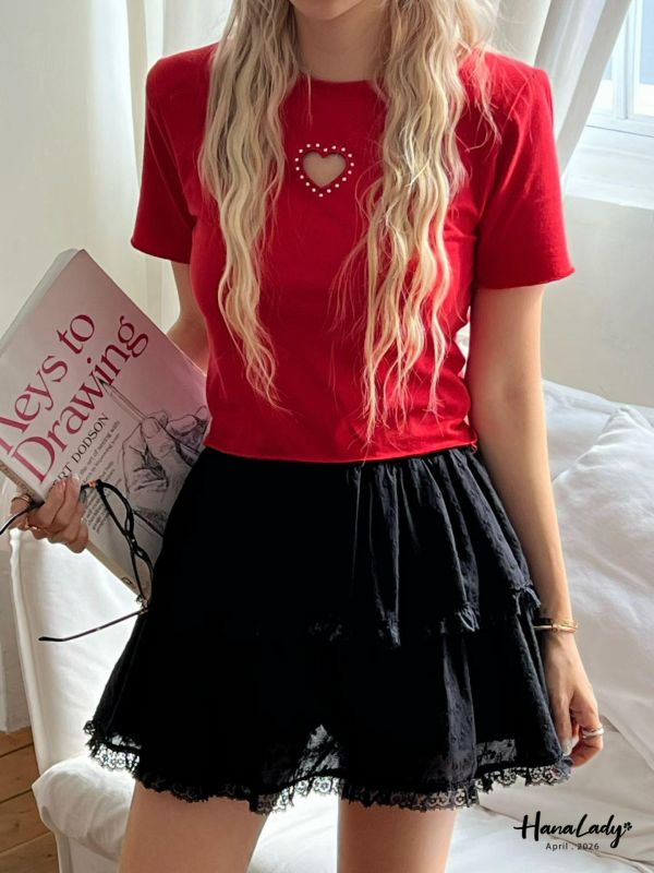 LFA58 簍空愛心釘珠短版T 