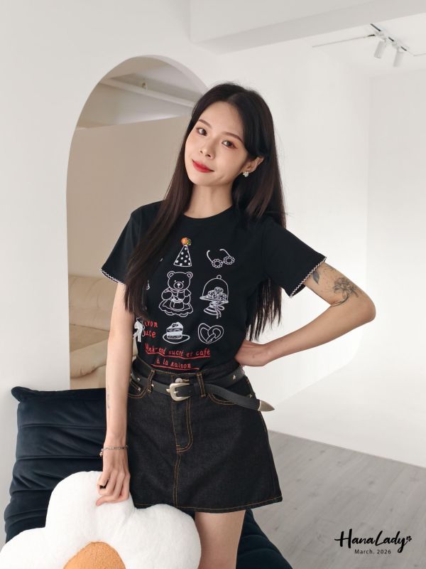 LSA17 小熊蝴蝶結QQ邊上衣 