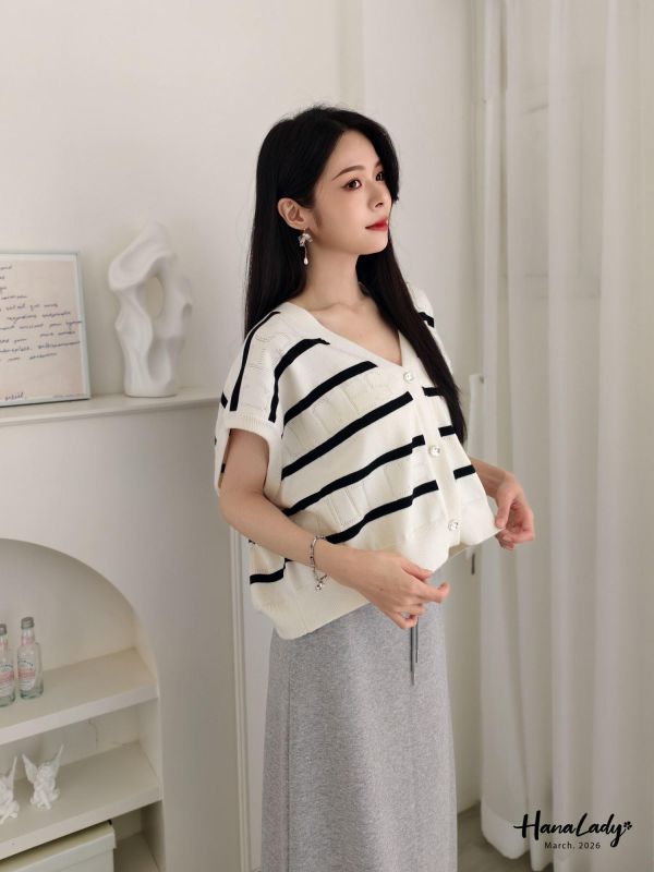 LSA13 美釦柔軟針織條紋背心 