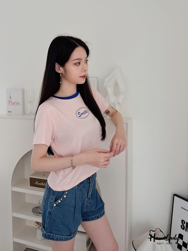 LFA89 配色領SWEETIE親膚涼感T 