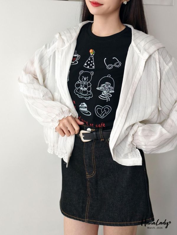 LSA17 小熊蝴蝶結QQ邊上衣 