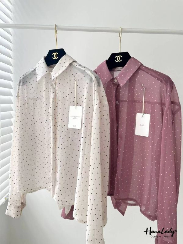 WTA75 後綁帶點點紗雪紡衫 