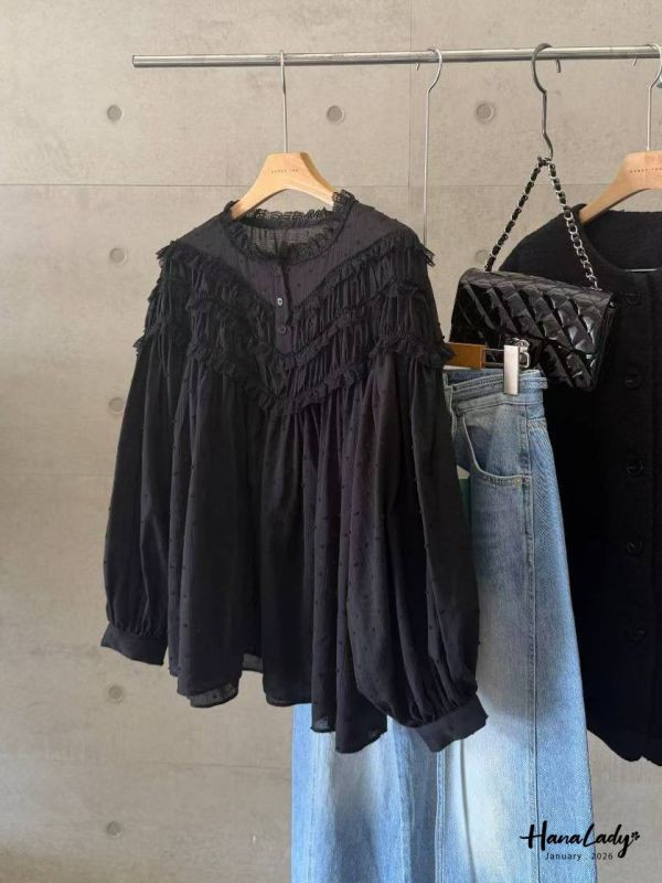 LEA62 層次領點點裙擺上衣 