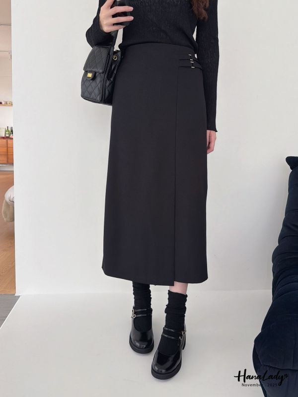 WJA86 氣質雙腰鍊開衩長裙 