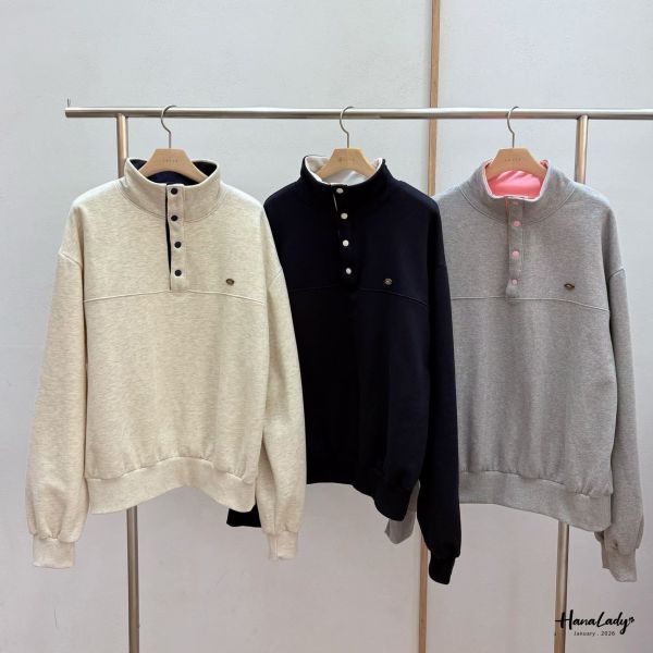 LEA79 配色排釦翻領內刷毛上衣 