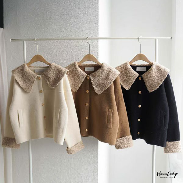 WJA16 韓系親膚絨毛領金釦外 