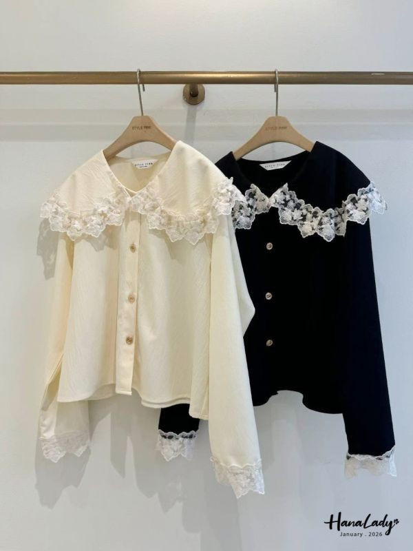 LEA58 蕾絲拼接娃娃領上衣 