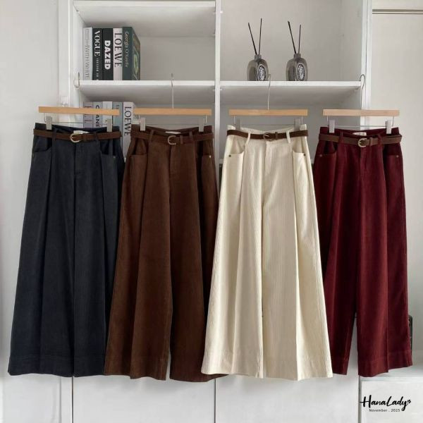 WJA98 質感燈心絨壓摺寬褲 