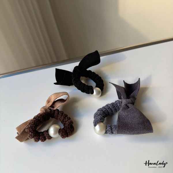 WQB51 麂皮蝴蝶結針織髮圈 