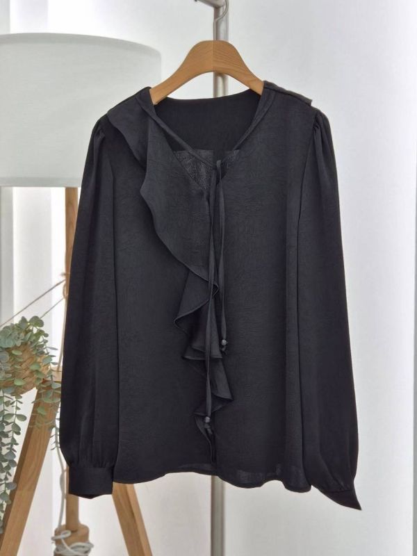 WQA05 波浪領微光澤壓紋雪紡 