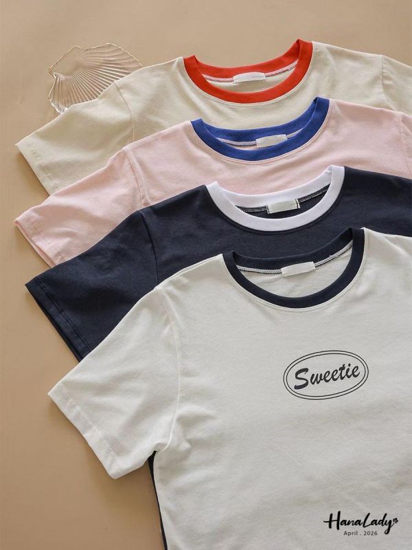 LFA89 配色領SWEETIE親膚涼感T 