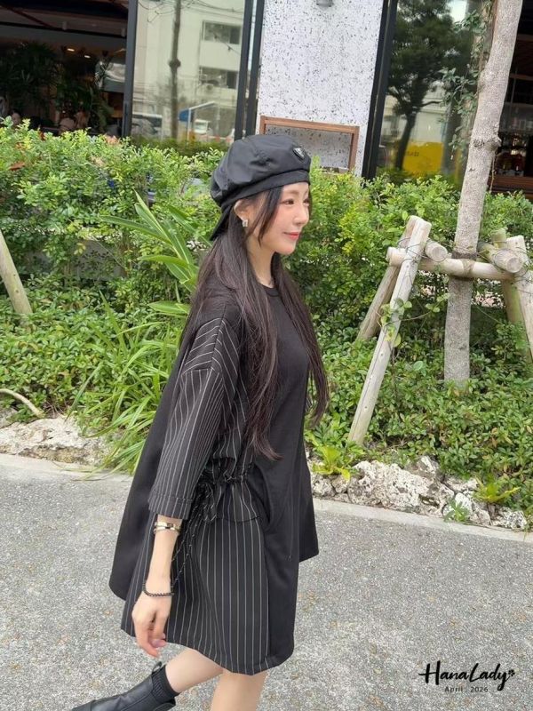 LFA64 側綁結拼接直條寬版T 