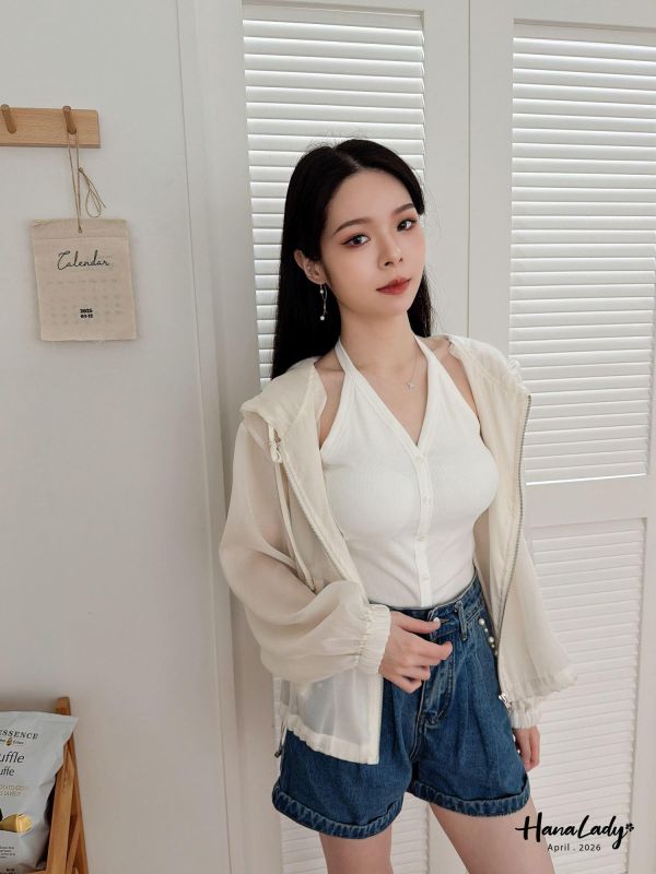 LFA01 高質感緞面紗連帽拉鍊外 