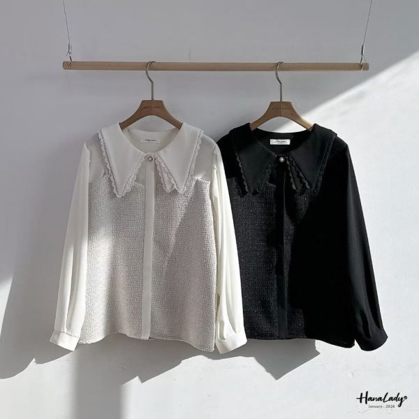 LEA23 超級美麗的毛呢雪紡上衣 