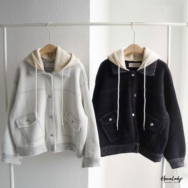 WJB38 親膚毛料針織外套帽可拆 