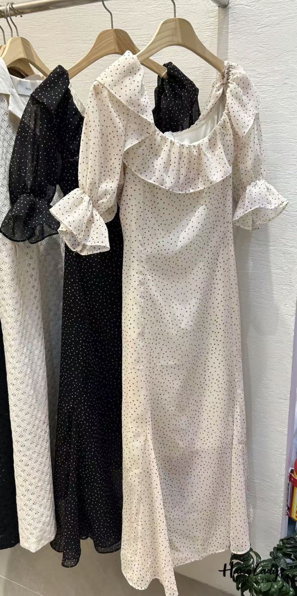 WFA17 復古點點荷葉領長洋 正韓 韓國服飾 韓國連線