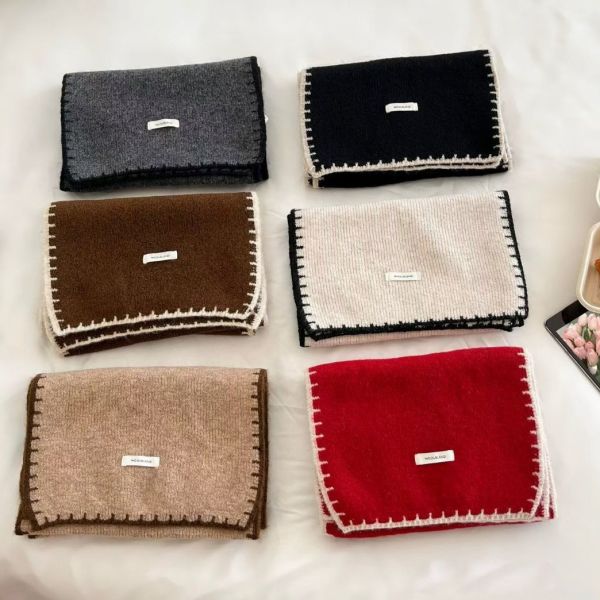 WQB40 簡約配色邊線條圍巾 