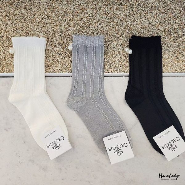 WJB34 可愛訂珠花邊襪 