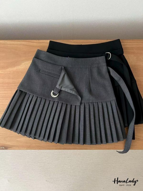 LFA47 釦帶設計拼接百摺褲裙 