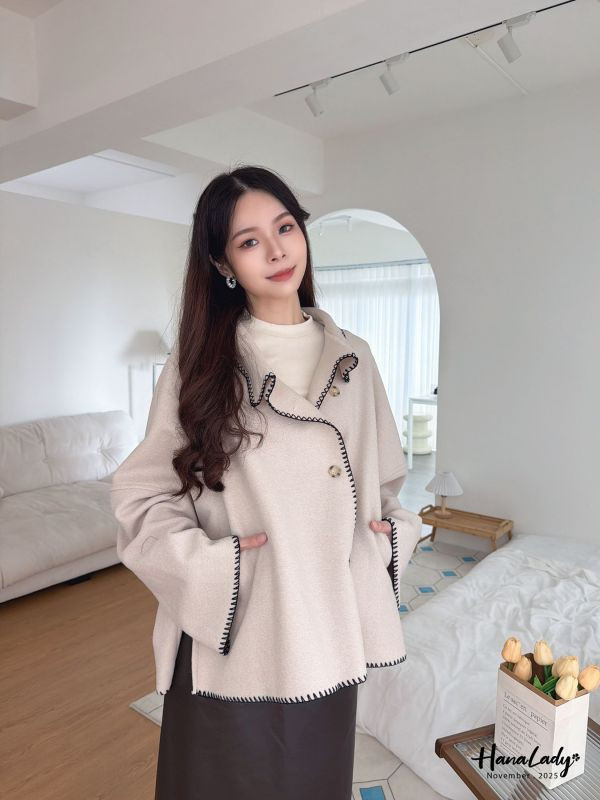 WJA72 考克滾邊厚絨翻領外 