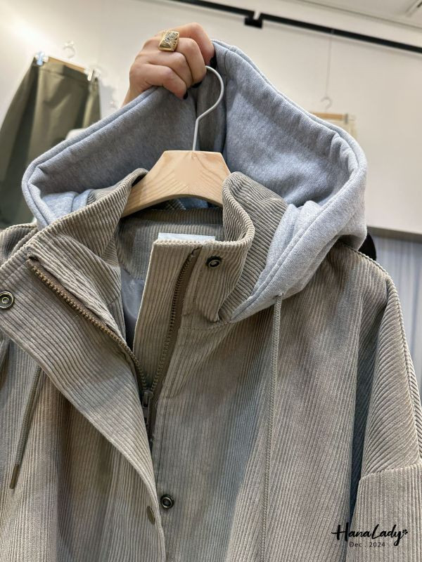 FQA32 蓬蓬燈芯絨連帽外套 