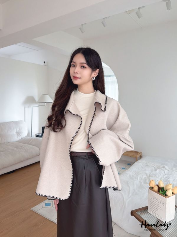 WJA72 考克滾邊厚絨翻領外 