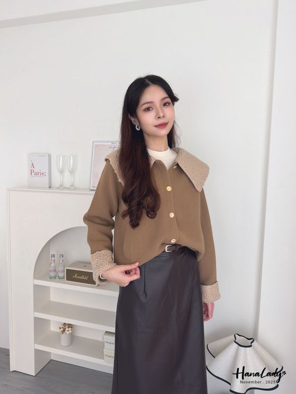WJA16 韓系親膚絨毛領金釦外 