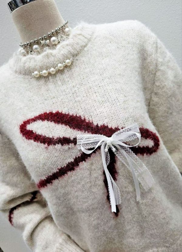 WQA30 珍珠領可拆式立體蝴蝶結上衣 