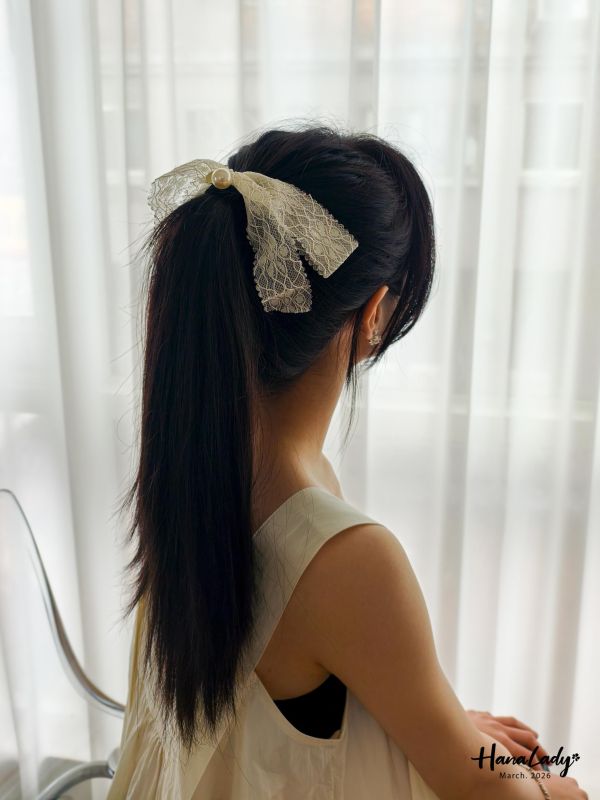LSA74 珍珠緞帶蕾絲髮圈 
