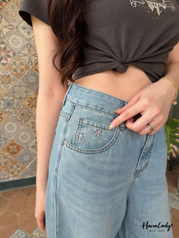 LFB19 廣州選品刺繡蝴蝶結涼感丹寧褲 