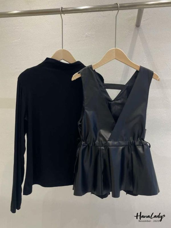 WJA10 率性兩件式收腰皮革上衣 