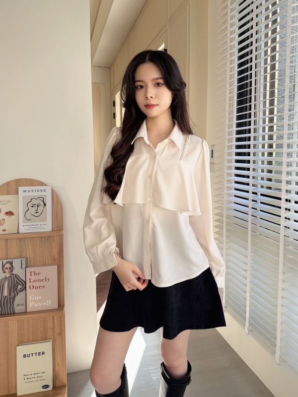 WQA06 金蔥麻花波浪雪紡上衣 