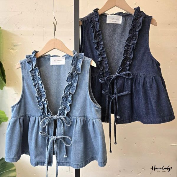 LFA80 甜酷綁結牛仔背心 