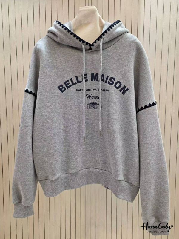 LEA78 刺繡波浪邊抽繩帽T 