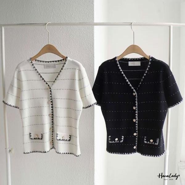 LFA81 三角邊車線小香風上衣 