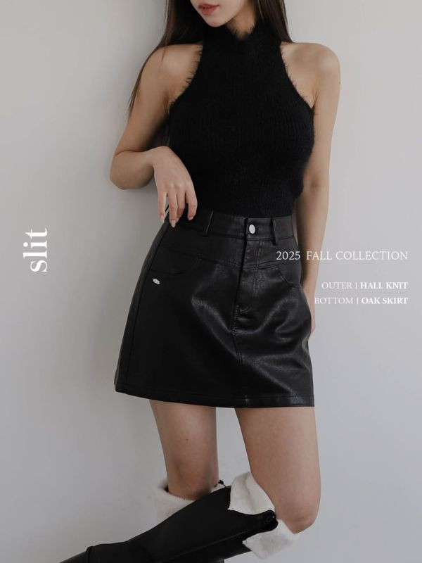 WQA49 俐落車線皮革褲裙 