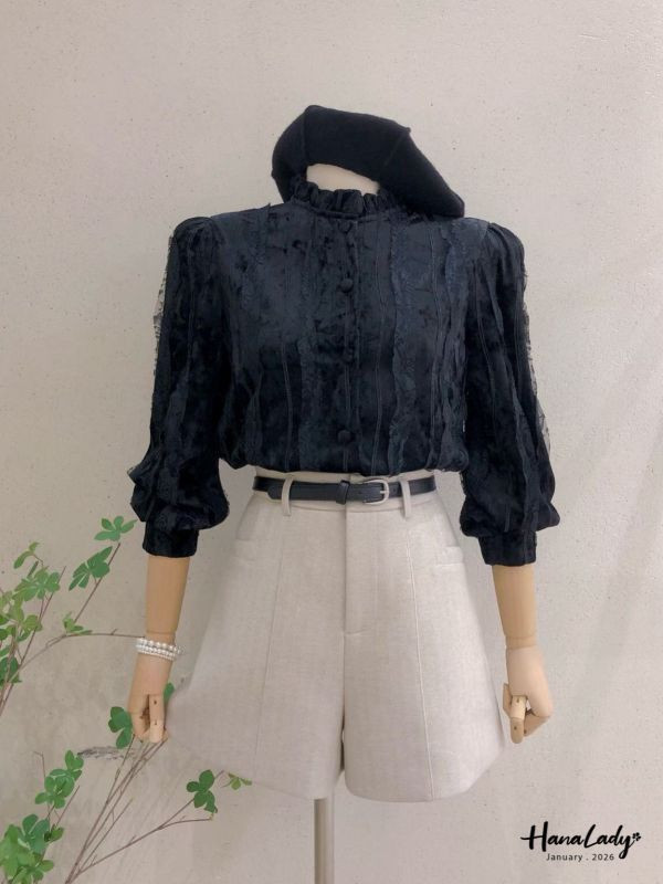 LEA43 極繁主義蕾絲絨布上衣 